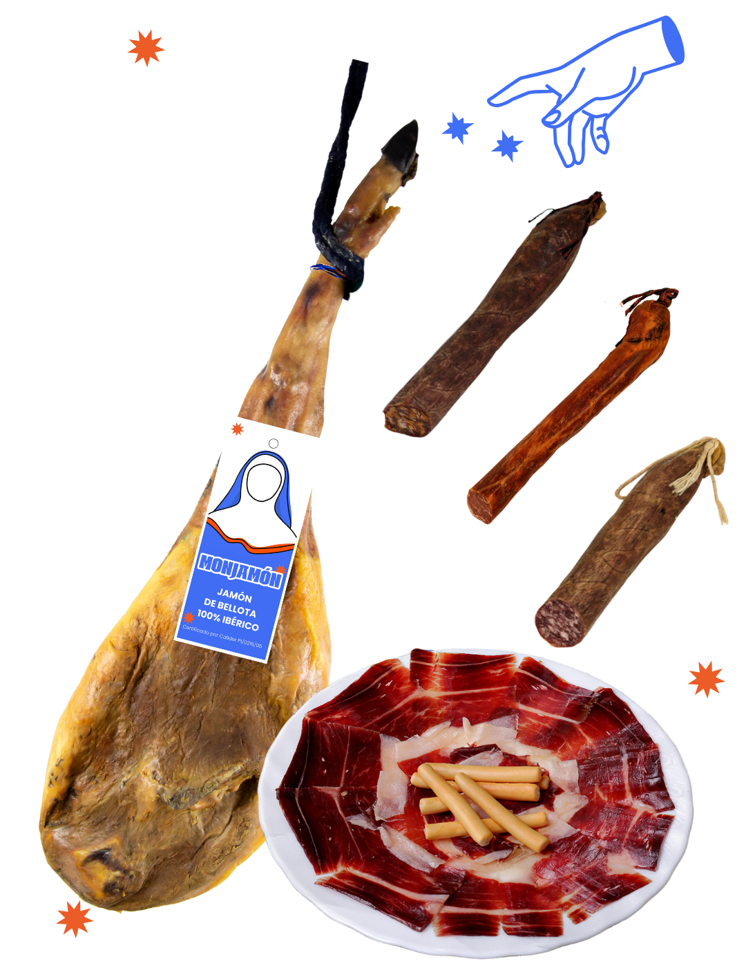 (Pack Navidad) Jamón de Bellota 100% Ibérico Loncheado a Cuchillo + 1/2 Lomo , Chorizo y Salchichón